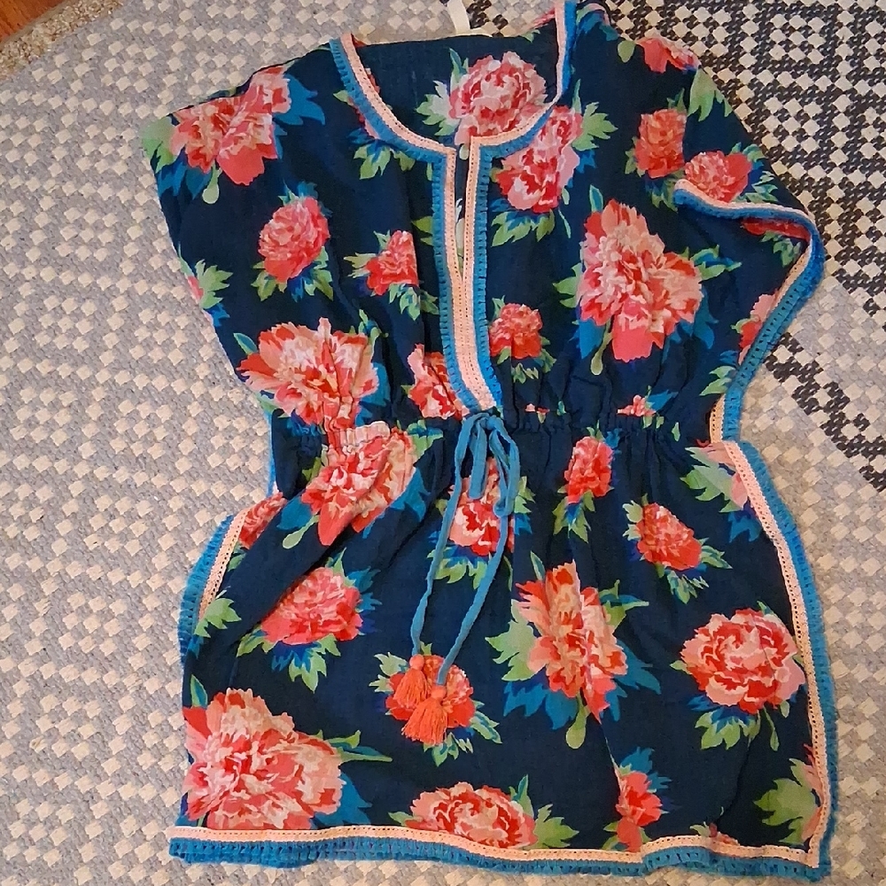 Matilda Jane Navy Swim Cover with Pink Floral Design